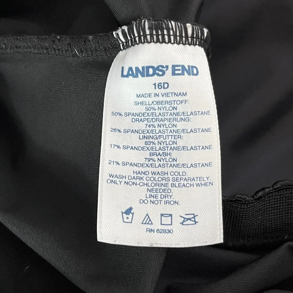 Lands End Slender Suit Wrap‎ One-Piece Swimsuit 16D Black Firms Shapes Vacation